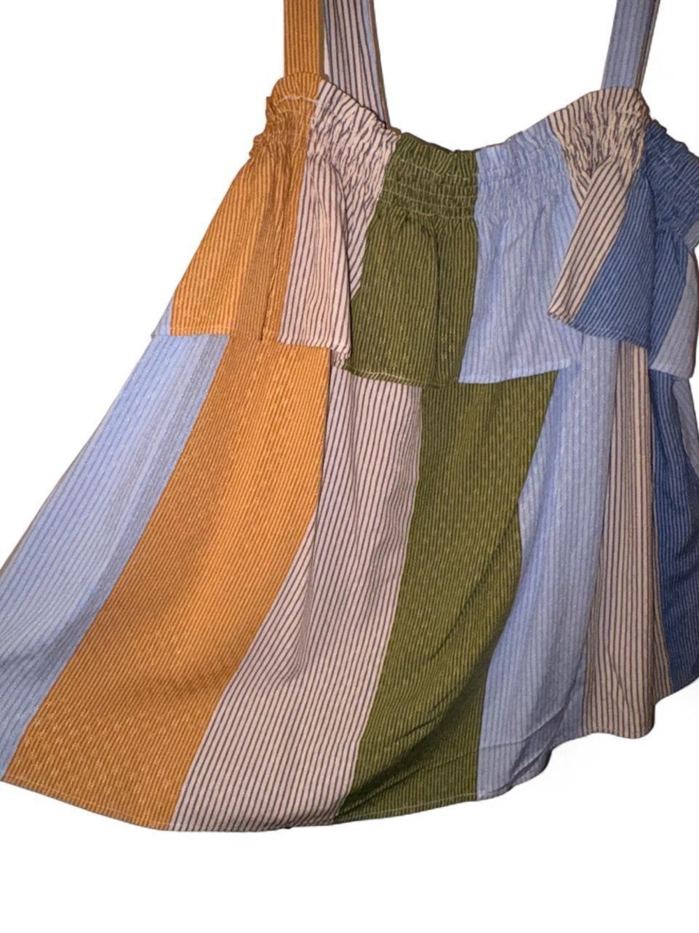 LC Lauren Conrad Striped Ruffle Tie-Shoulder Tank in Blue, Olive & Mustard - Picture 4 of 6